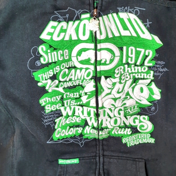 Y2K Ecko UnLimited Writing all Wrongs Men's Green/Black Hoodie Size L. - Picture 3 of 13